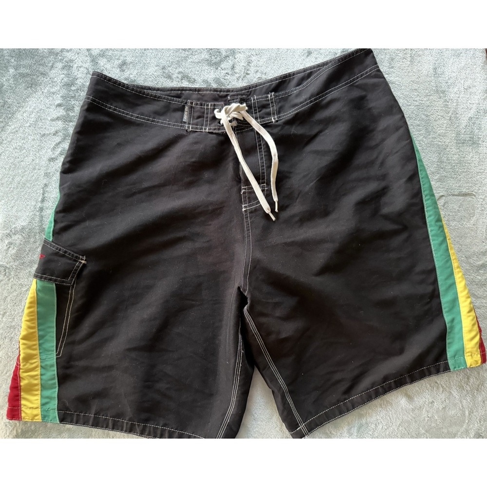 RS SURF Men's Board Shorts Black Red Yellow Green Colorblock Size 38